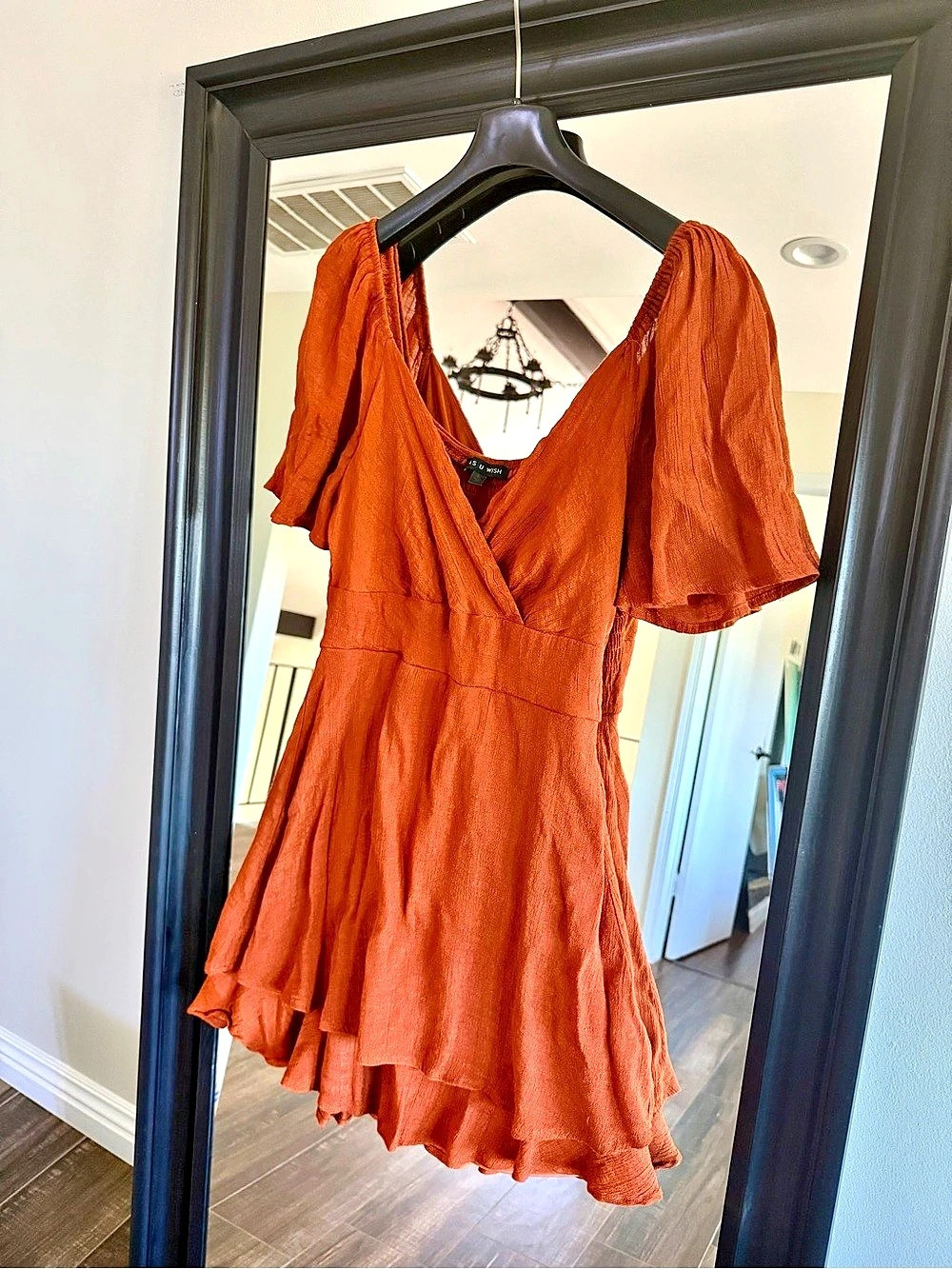 Women's Mini Wrap Dress in BurntOrange Size Large